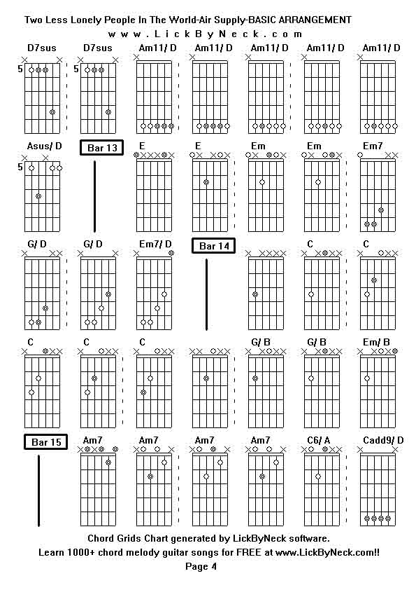 Chord Grids Chart of chord melody fingerstyle guitar song-Two Less Lonely People In The World-Air Supply-BASIC ARRANGEMENT,generated by LickByNeck software.